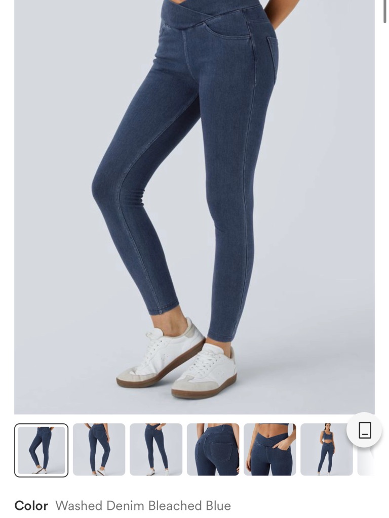 Halara Flex High Waisted Crossover Pockets Denim Work Leggings Small Full Length